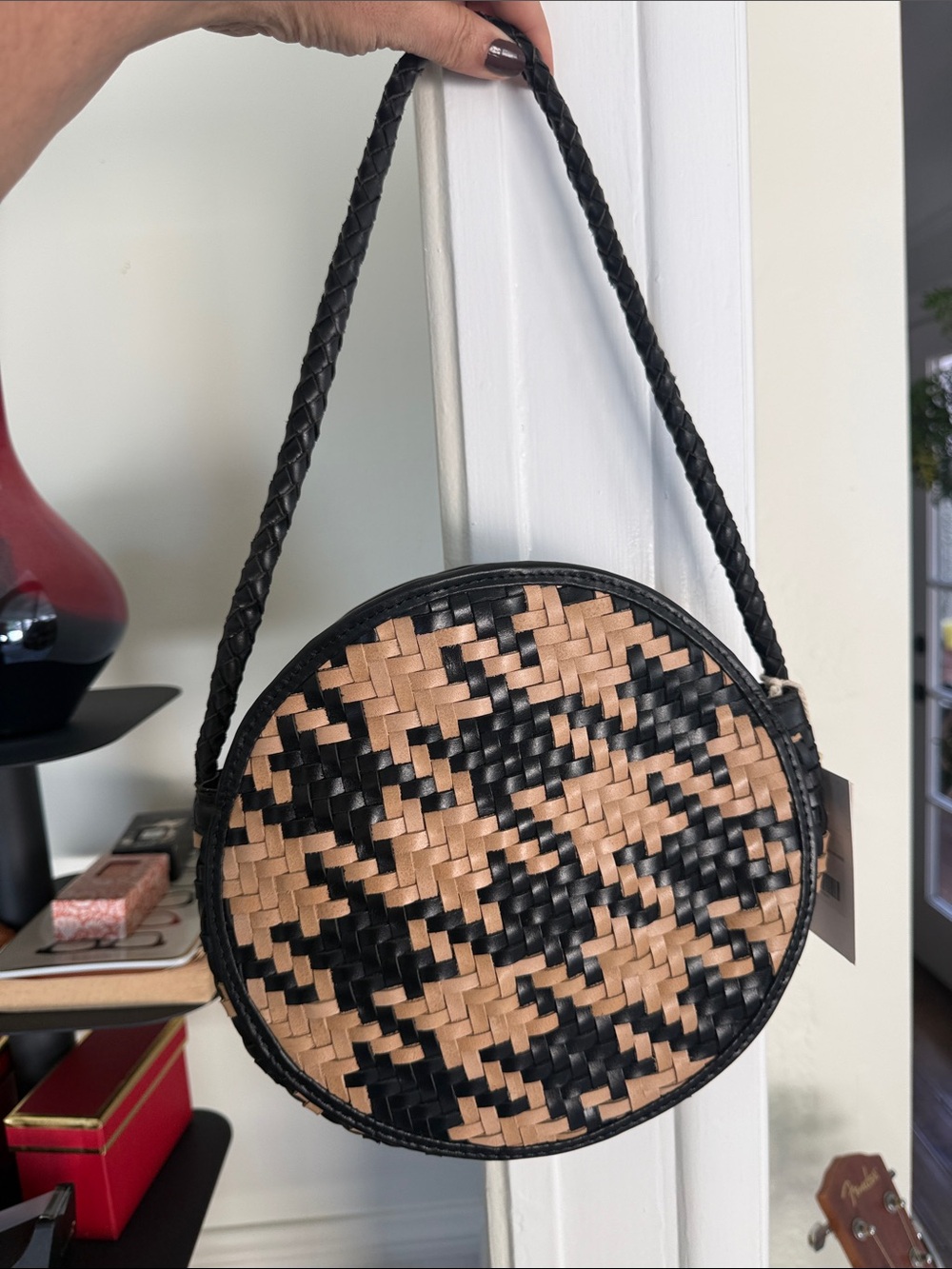 NWT Woven Round shoulder Bag - Black and Natural